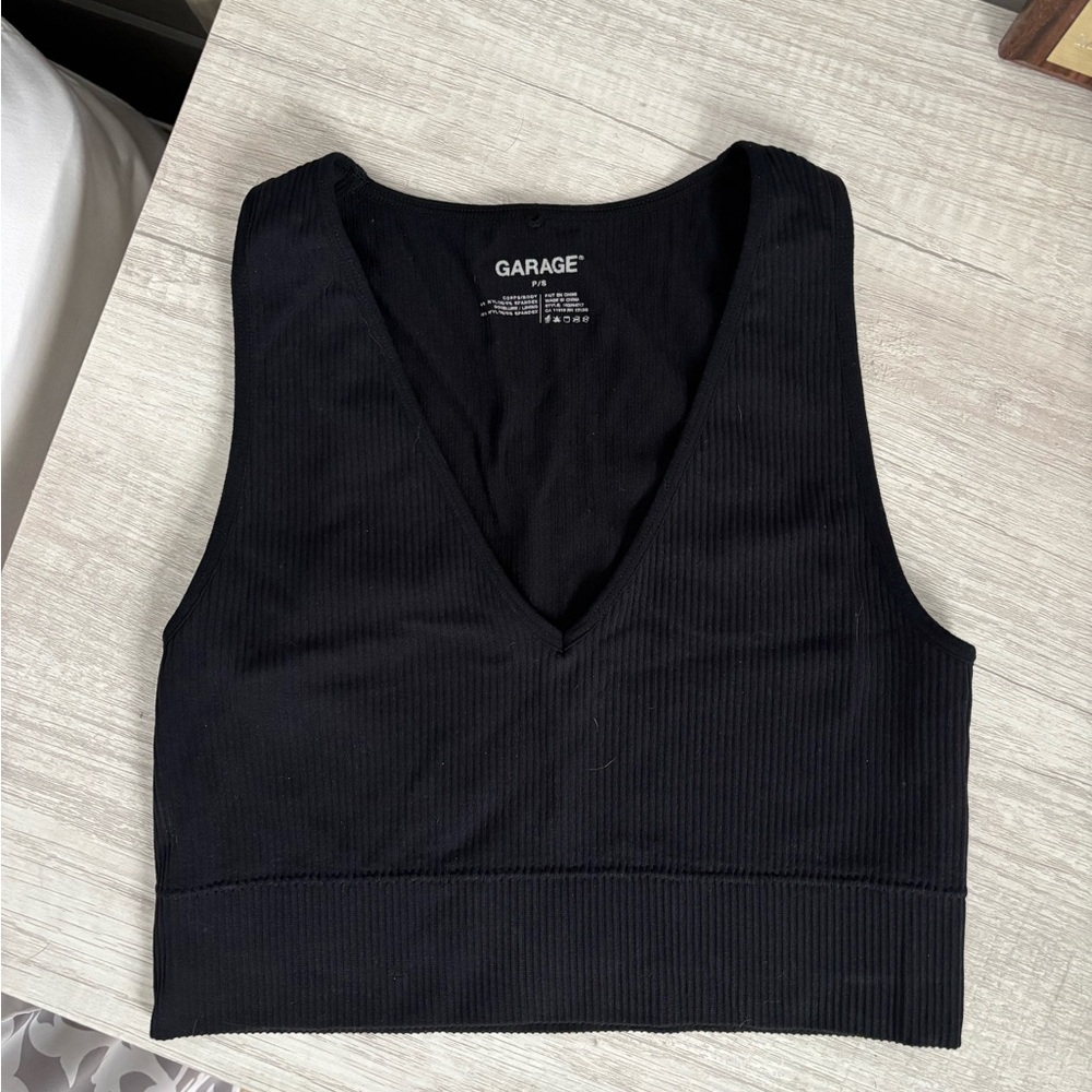 Garage Black Ribbed Crop Top